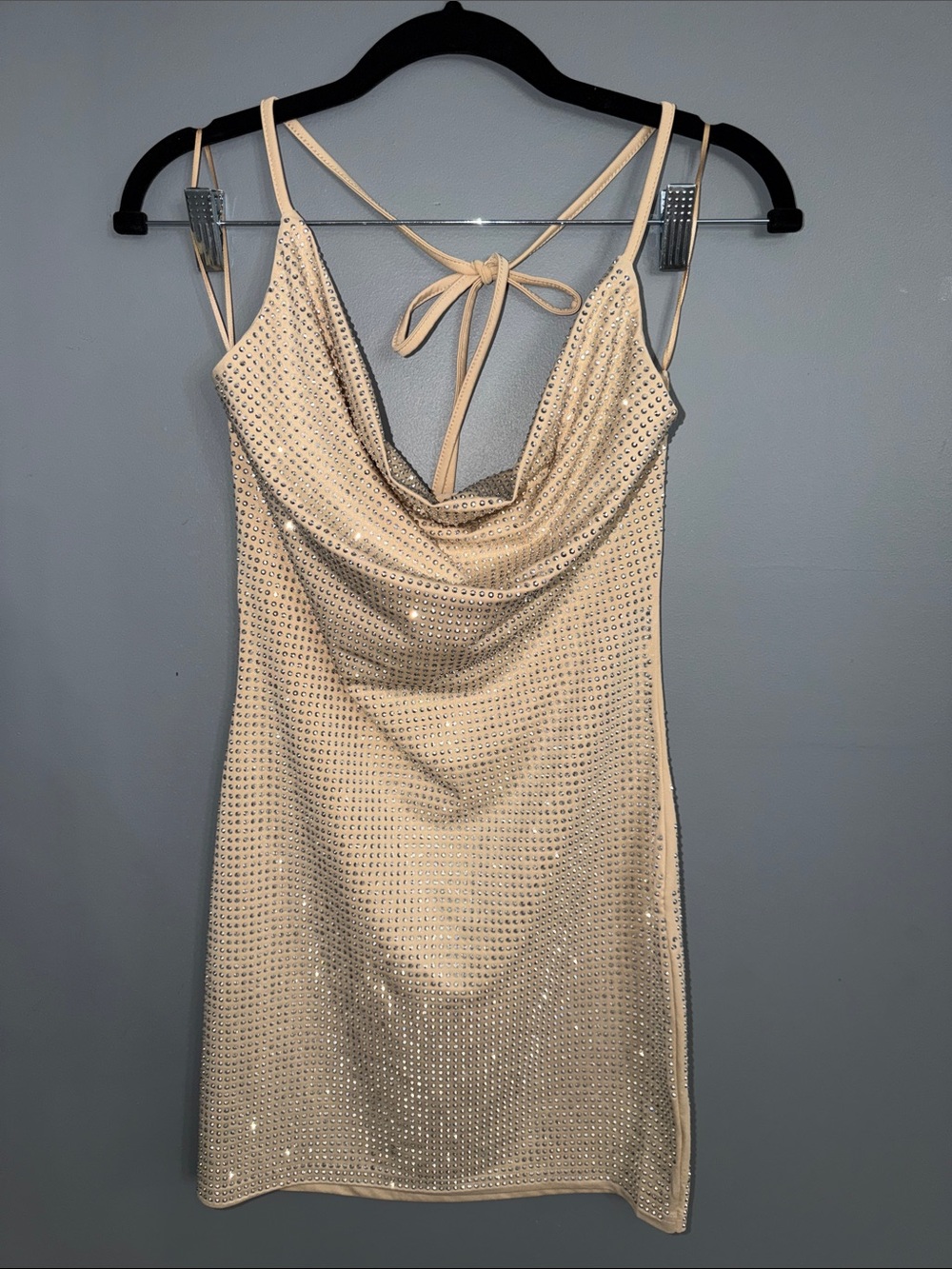 NWT Thirty\Thirty rhinestones cowl neck Mini Dress Sz S. Cocktail, party, event